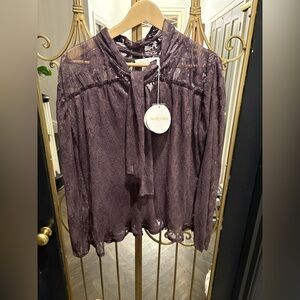 Lace neck tie top Purple sheer see by Chloe nwt with tank size 36 oversized